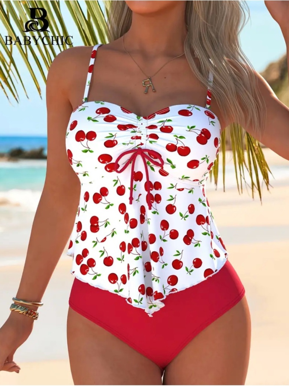 BABYCHIC Red Cherry Print Tankini Top and Red Bottoms
